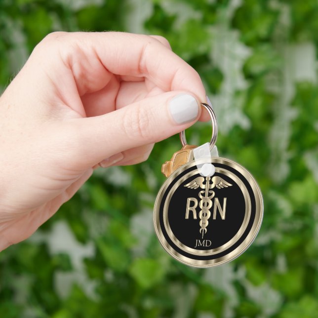 Monogram Metallic Gold for a Registered Nurse Key Ring (Hand)