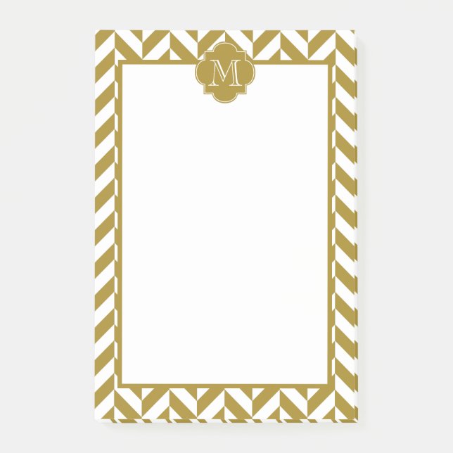 Monogram Metallic Gold Herringbone Pattern Post-it Notes (Front)