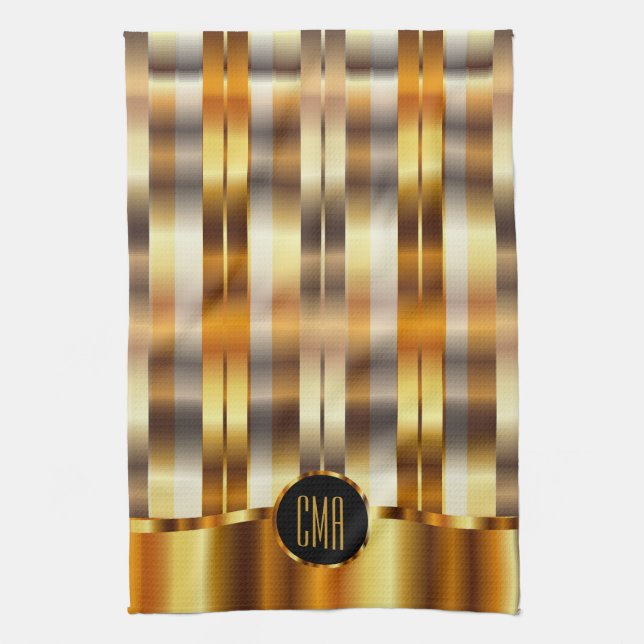 Monogram Metallic Gold Stripes Tea Towel (Vertical)