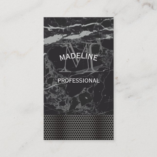 Monogram | Metallic Grill Trim | Black Marble Business Card (Front)