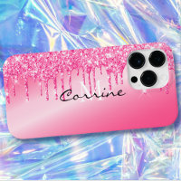 Monogram Metallic Hot Pink Glitter Drips Android +