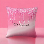 Monogram Metallic Hot Pink Neon Dripping Glitter Cushion<br><div class="desc">Custom monogram  hot pink dripping glitter simulated metallic neon fuschia gradient decorative square or lumbar accent throw pillow cover with or without insert. just personalise it by adding your name and last initial for instant glam in any room</div>