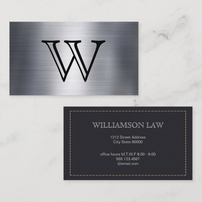 Monogram | Metallic | Leather Stitched Business Card (Front/Back)