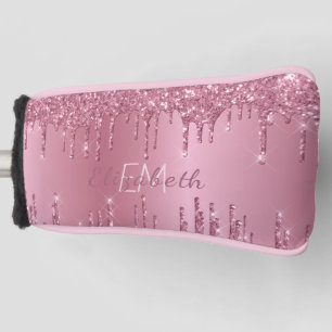 Monogram Metallic Pink Dripping Glitter Girly Golf Head Cover