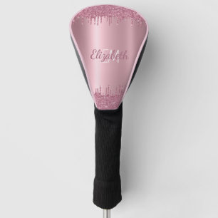 Monogram Metallic Pink Dripping Glitter Girly Golf Head Cover