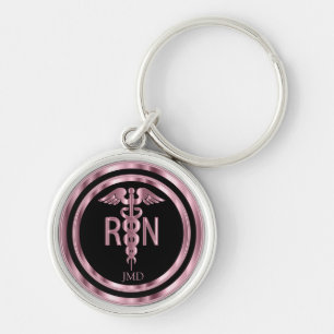 Monogram Metallic Pink for a Registered Nurse  Key Ring