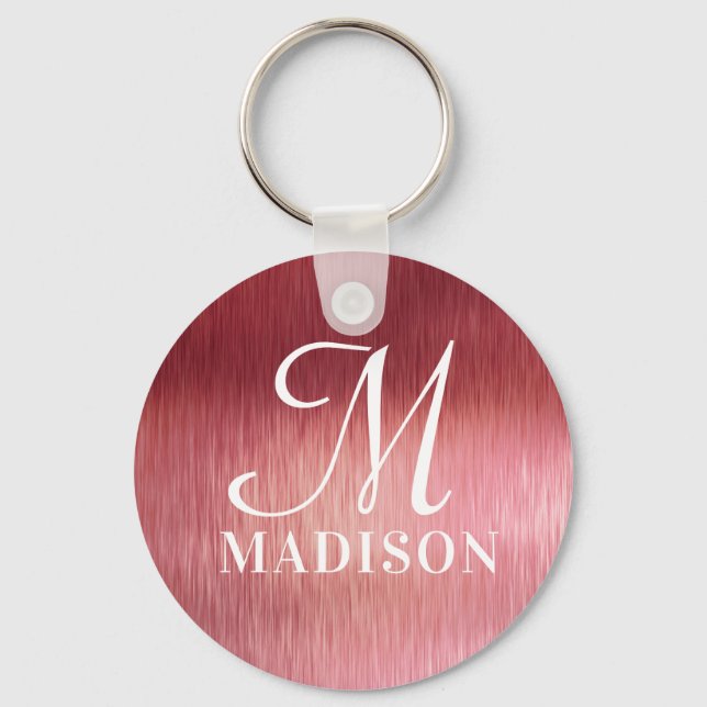 Monogram Metallic Pink Textured Personalised Name Key Ring (Front)