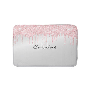 Monogram Metallic Platinum & Pink Glitter Dripping Bath Mat