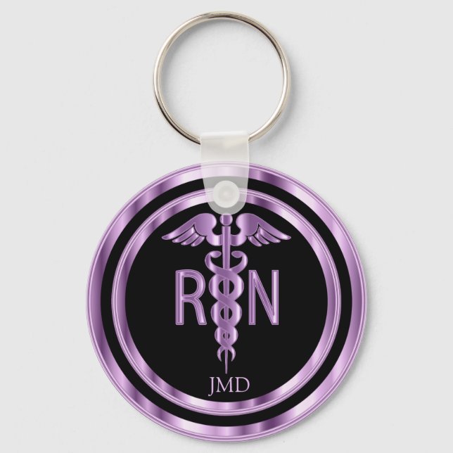 Monogram Metallic Purple for a Registered Nurse Key Ring (Front)