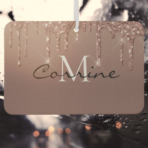 Monogram Metallic Rose Gold Dripping Glitter Car Car Air Freshener
