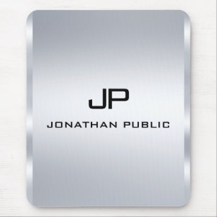 Monogram Metallic Silver Look Template Vertical Mouse Mat