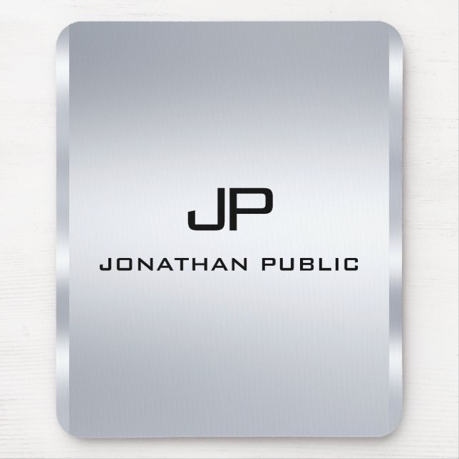 Monogram Metallic Silver Look Template Vertical Mouse Mat (Front)