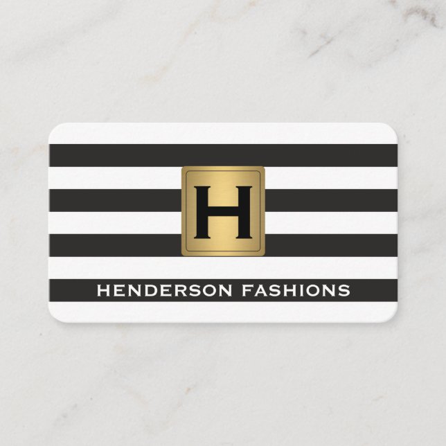 Monogram Metallic / Stripes Business Card (Front)