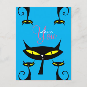 Monogram Mid Century Modern 1950s Atomic Black Cat Postcard