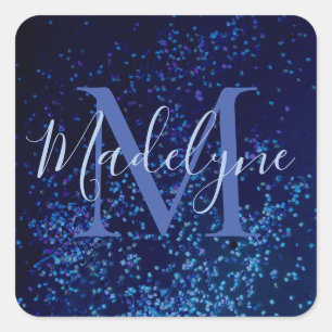 Monogram Midnite Blue Confetti Personalized Square Sticker