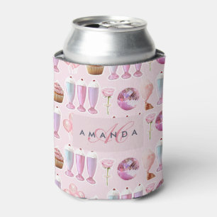 Monogram Milkshake Cute Blush Pink Retro Gifts Can Cooler