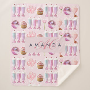 Monogram Milkshake Cute Blush Pink Retro Gifts Sherpa Blanket