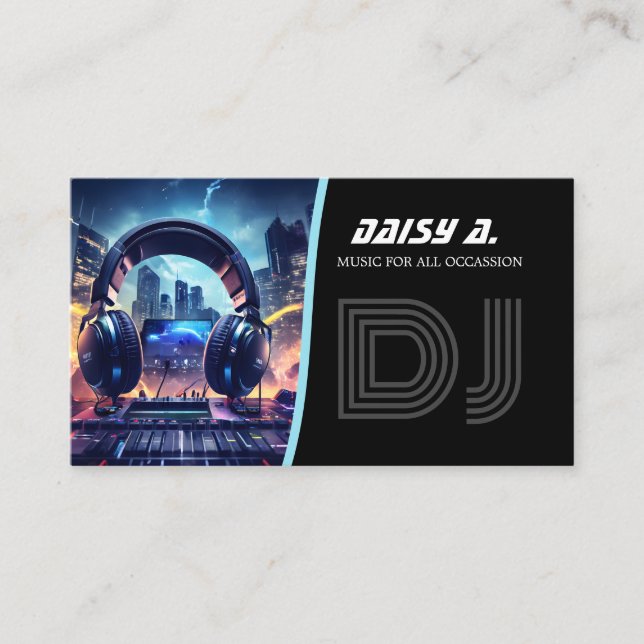 monogram Miminal black DJ party planner Business Card (Front)