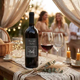 Monogram Minimal Black and White Wedding Wine Label