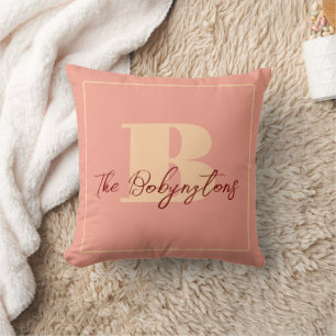 Monogram minimal calligraphy peach yellow boho cushion
