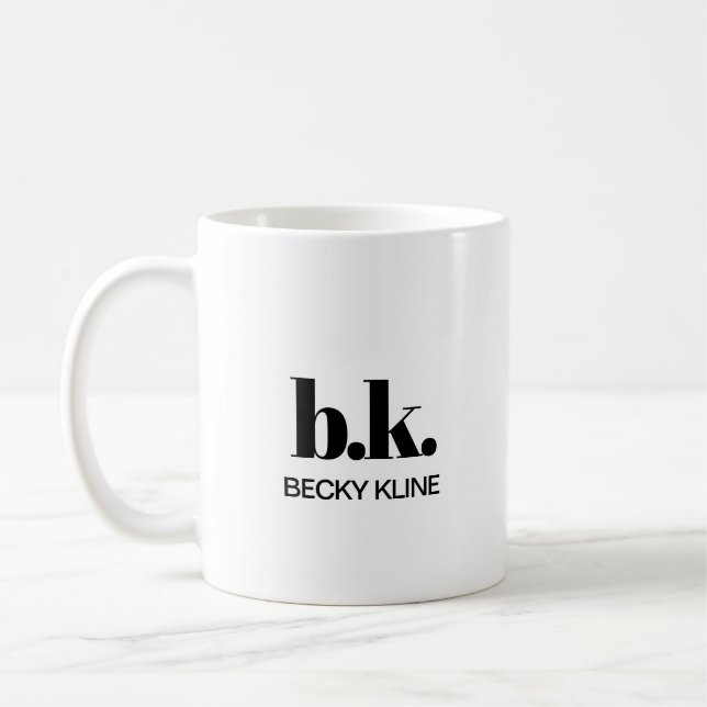 Monogram Minimal Classic Elegant Black and White Coffee Mug (Left)