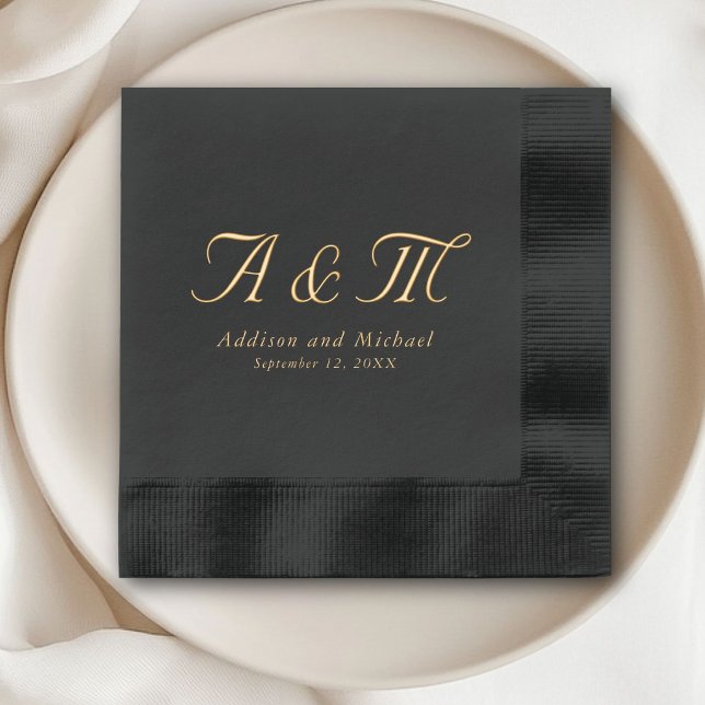 Monogram Minimal Elegant Black Foil Wedding Napkins (Monogram Minimal Elegant Black Foil Wedding Napkins)