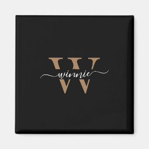 Monogram Minimal Elegant Black Gold Script Name Magnet