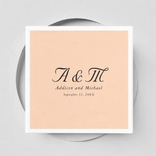 Monogram, Minimal, Elegant, Peach, Wedding Napkin