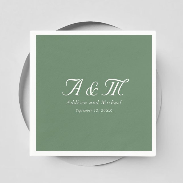 Monogram, Minimal, Elegant, Powder Green Wedding Napkin (Monogram, Minimal, Elegant, Powder Green Wedding Napkins with your name and date.)