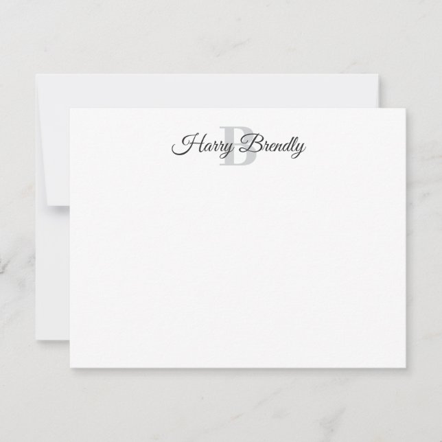 Monogram Minimal Elegant Stylish Flat Note Card (Front)