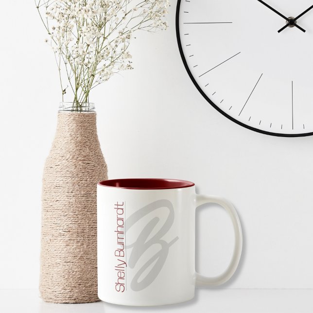 Monogram Minimal Modern Typography Dark Red Bold Two-Tone Coffee Mug (Creator Uploaded)