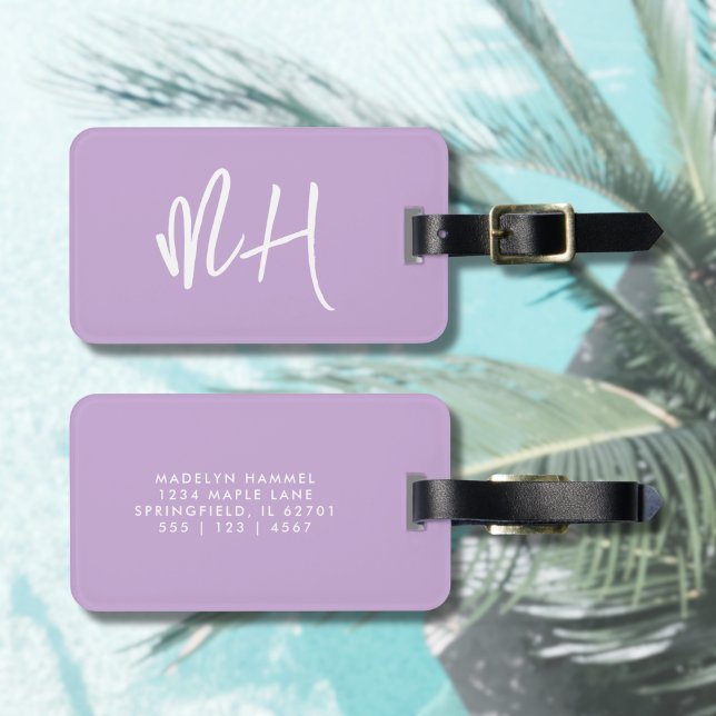 Monogram Minimal Script Purple Vacation Luggage Tag (Creator Uploaded)