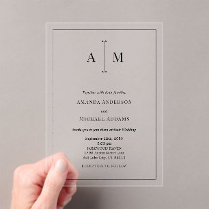 Monogram Minimal Simple Black Border Wedding Acrylic Invitations
