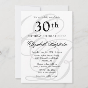 Monogram Minimalist 30th Birthday Party Invitation