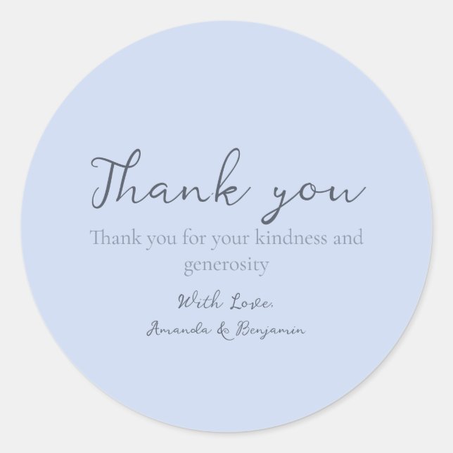 Monogram Minimalist Beau Blue Wedding Thank you Classic Round Sticker (Front)