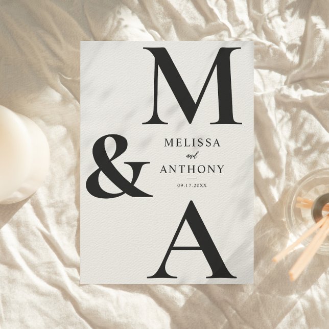 Monogram Minimalist Black and Ecru Modern Wedding Invitation (Monogram Minimalist Black and Ecru Modern Wedding Invitation)