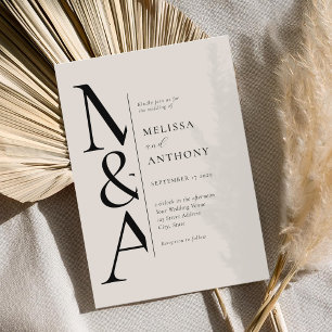 Monogram Minimalist Black and Ivory Modern Wedding Invitation