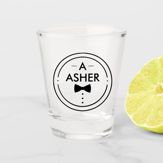 Monogram Minimalist Black and White Groomsmen  Shot Glass (Monogram Minimalist Black and White Groomsmen Shot Glass)