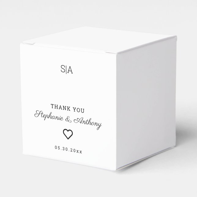 Monogram Minimalist Black and White Heart Wedding  Favour Box (Front Side)