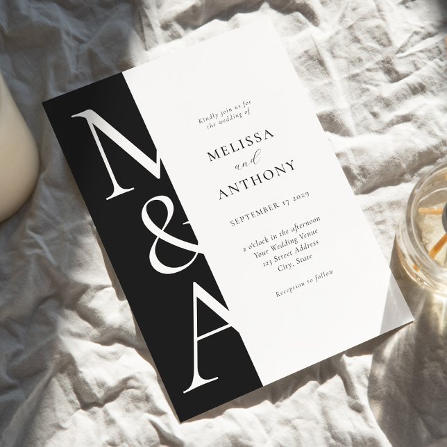 Monogram Minimalist Black and White Modern Wedding Invitation (Creator Uploaded)