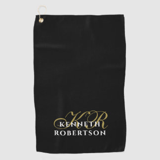 Monogram Minimalist Black Gold White Stylish Men  Golf Towel