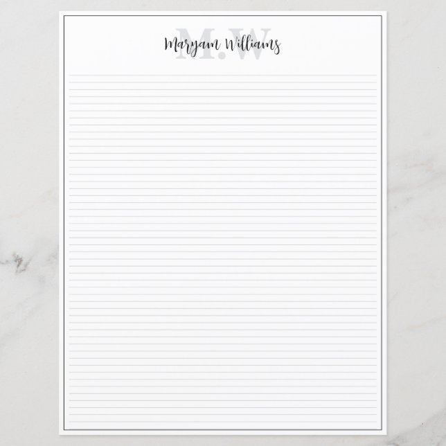 Monogram Minimalist Border Name Stationery Paper (Front)