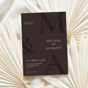 Monogram Minimalist Brown Modern Wedding Invitation