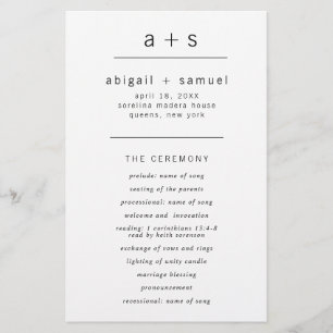 Monogram Minimalist Budget Wedding Program Flyer