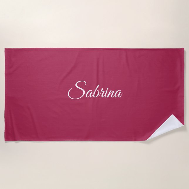 Monogram minimalist cherry rose pink beach towel (Front)