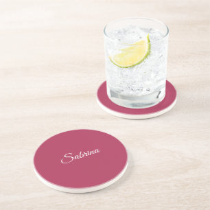 Monogram minimalist cherry rose pink coaster