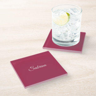 Monogram minimalist cherry rose pink glass coaster