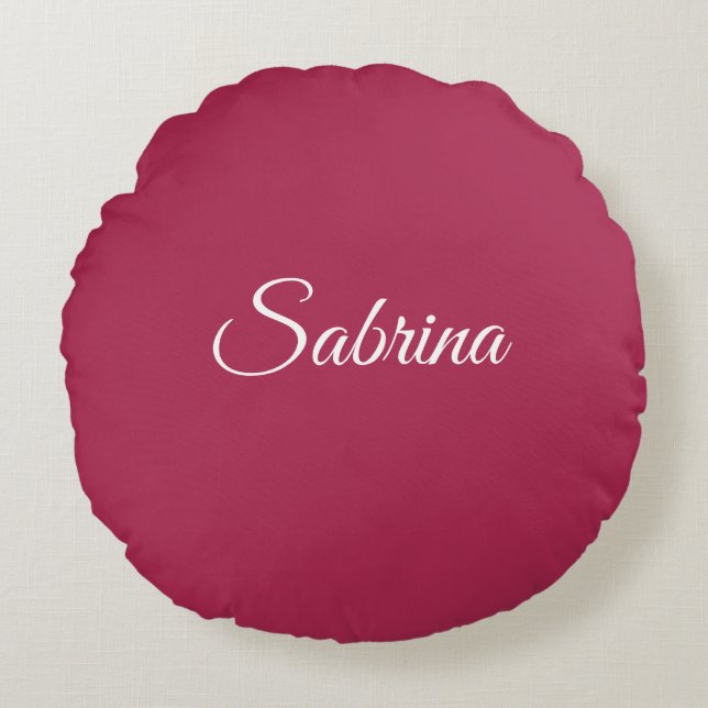 Monogram minimalist cherry rose pink round cushion (Front)