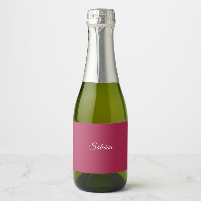 Monogram minimalist cherry rose pink sparkling wine label (Front)