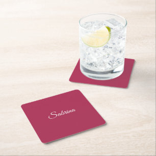 Monogram minimalist cherry rose pink square paper coaster